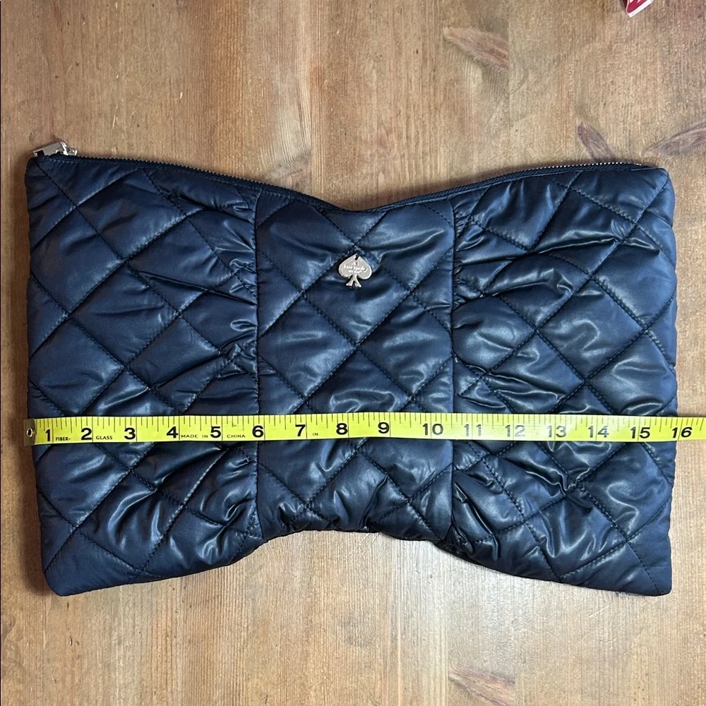 Kate Spade New York Quilted Bow Cutch or cosmetic bag,Navy, Soft and Lightweight